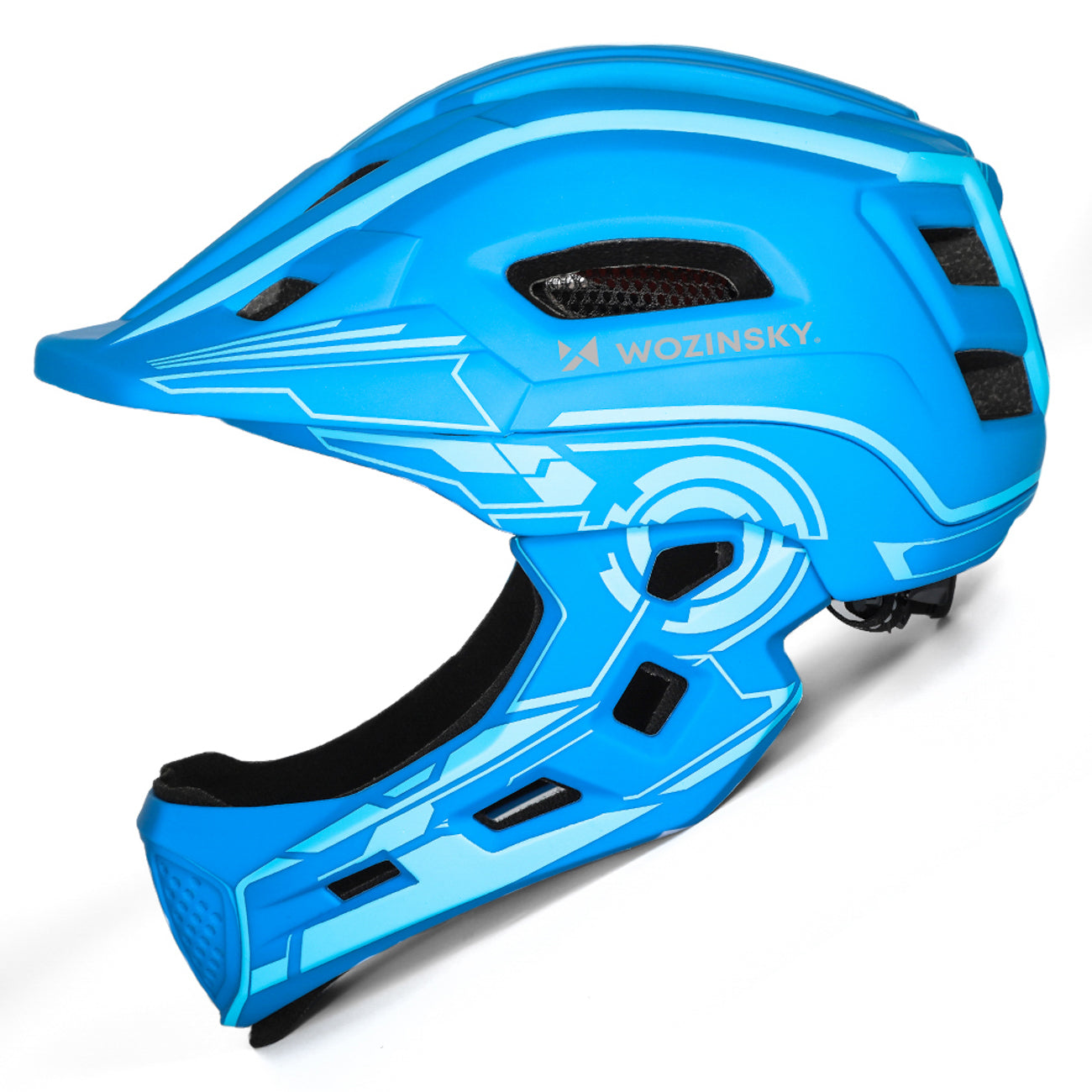 Wozinsky vaikiško pilno veido dviračio šalmas su USB galine šviesa S - Mėlynas -- Bicycle Helmets