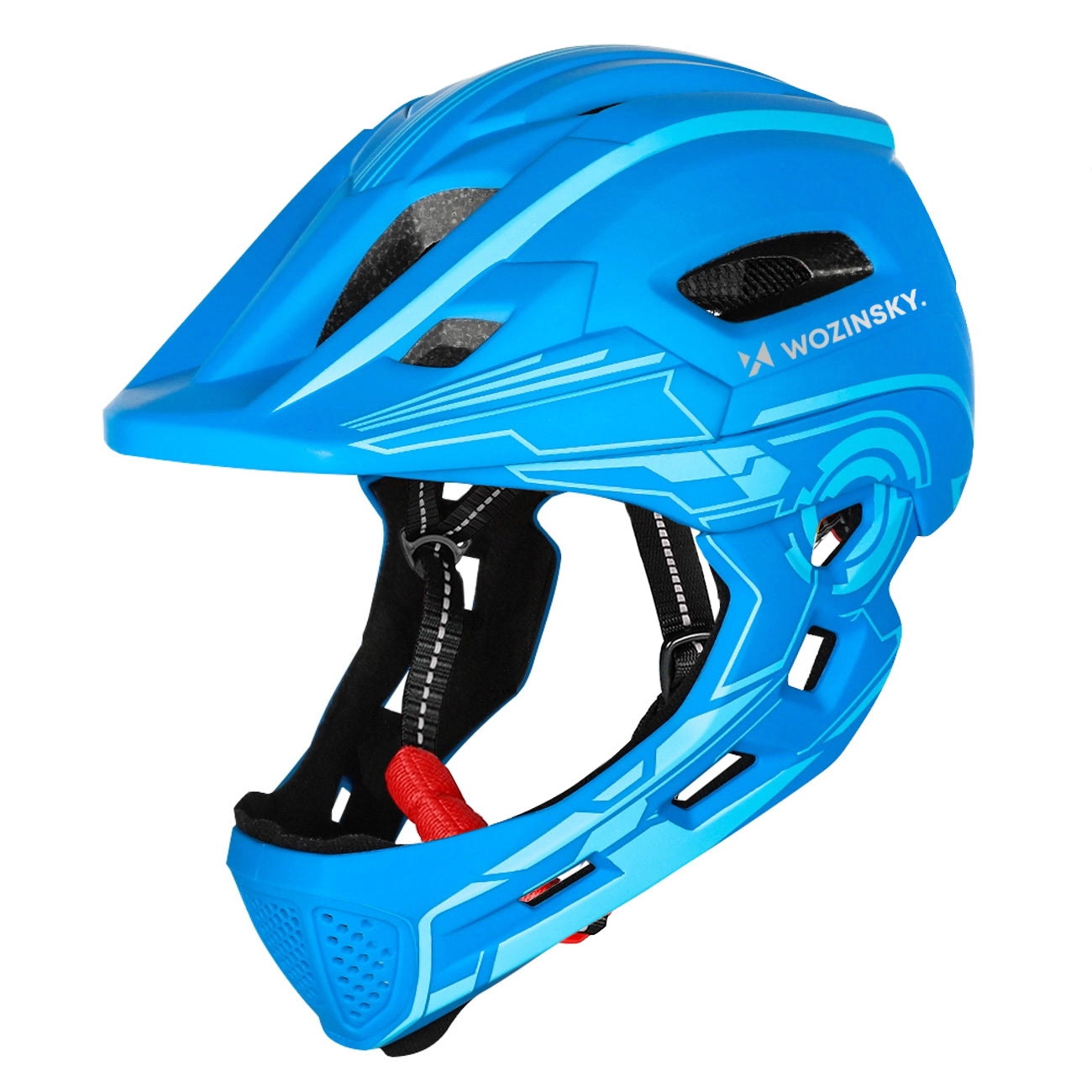 Wozinsky vaikiško pilno veido dviračio šalmas su USB galine šviesa S - Mėlynas -- Bicycle Helmets