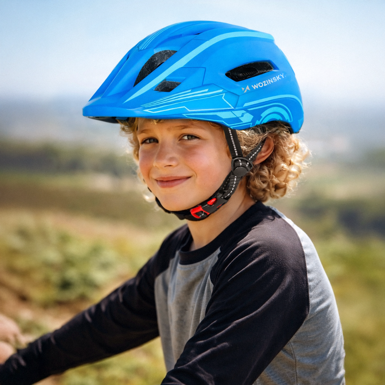 Wozinsky vaikiško pilno veido dviračio šalmas su USB galine šviesa S - Mėlynas -- Bicycle Helmets
