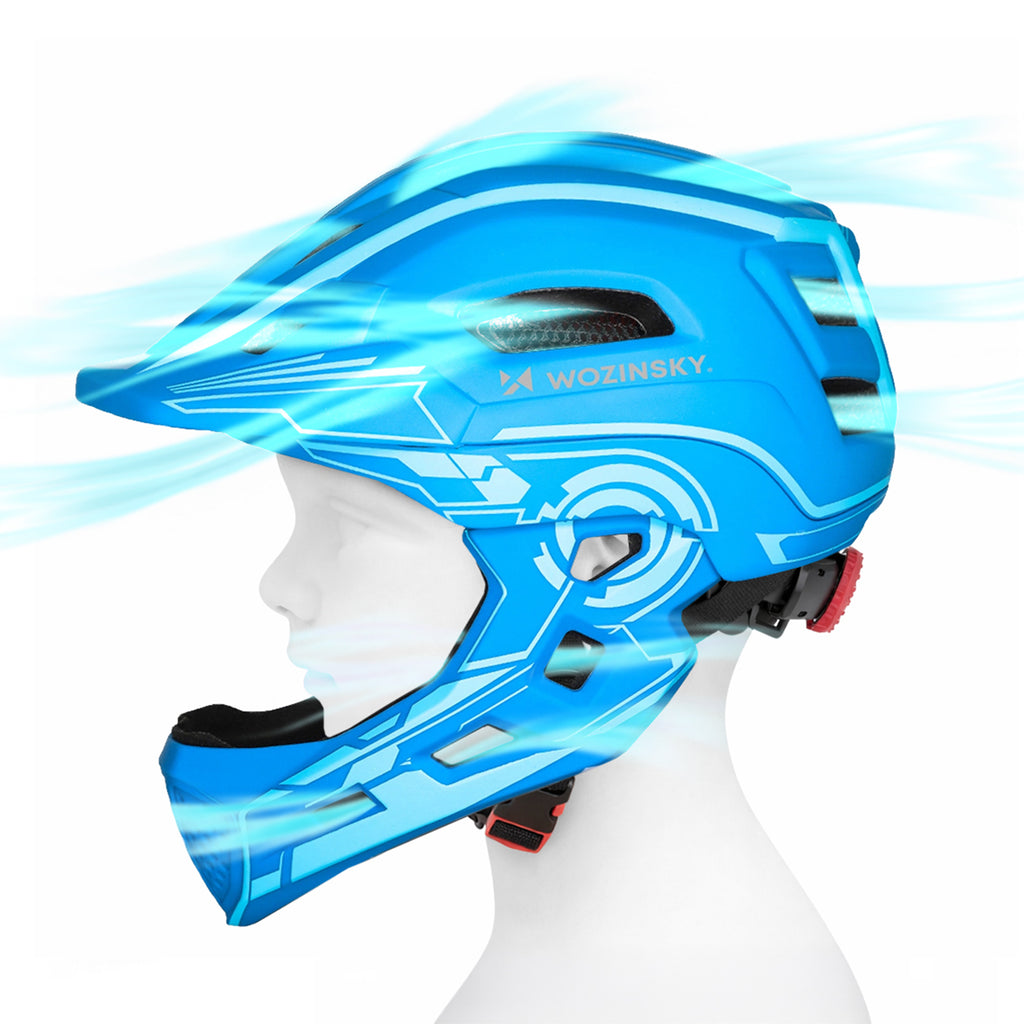Wozinsky vaikiško pilno veido dviračio šalmas su USB galine šviesa S - Mėlynas -- Bicycle Helmets