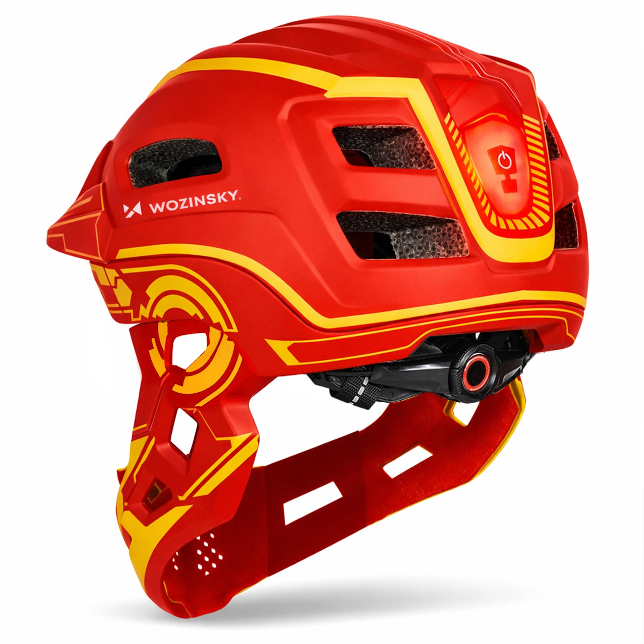 Wozinsky vaikiško pilno veido dviračio šalmas su USB galine šviesa S - Raudona ir geltona -- Bicycle Helmets