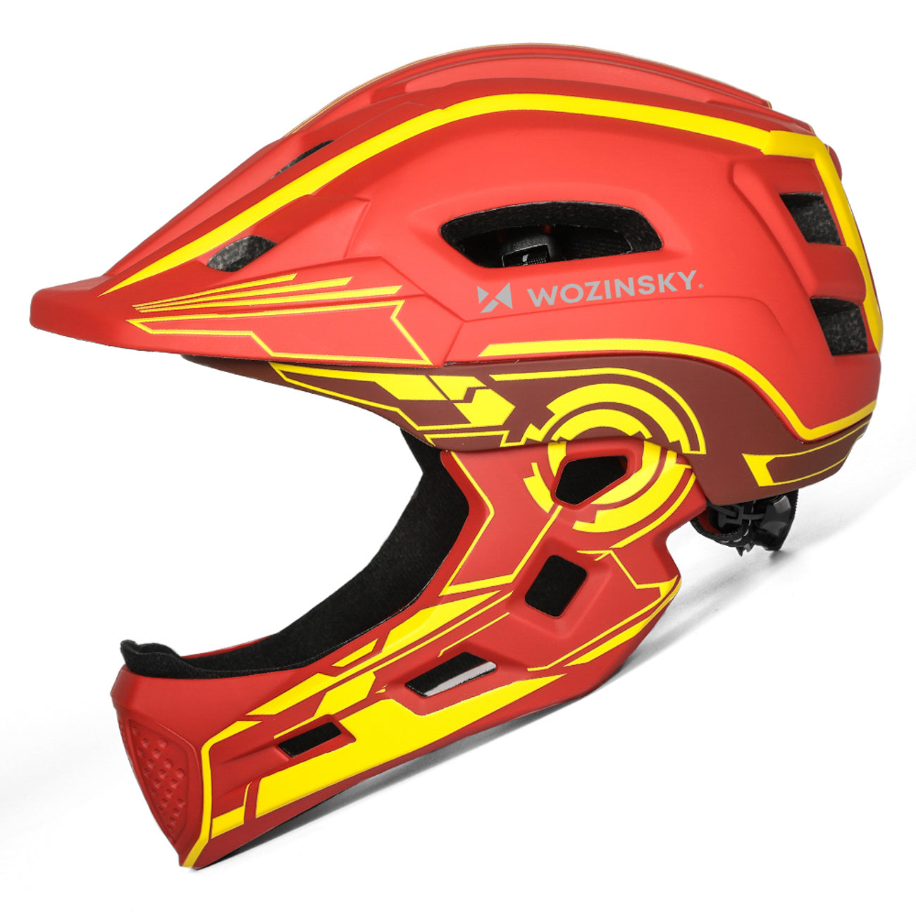Wozinsky vaikiško pilno veido dviračio šalmas su USB galine šviesa S - Raudona ir geltona -- Bicycle Helmets