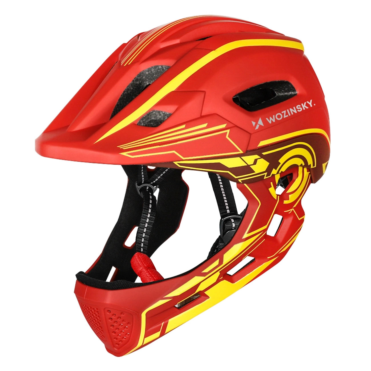 Wozinsky vaikiško pilno veido dviračio šalmas su USB galine šviesa S - Raudona ir geltona -- Bicycle Helmets