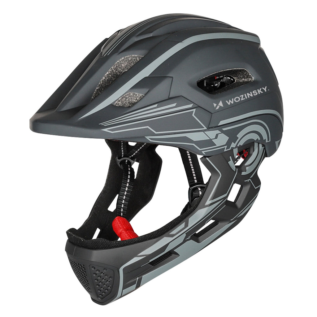 Wozinsky Vaikų pilnaviduriai dviračio šalmas su USB galine šviesa S - Pilka -- Bicycle Helmets