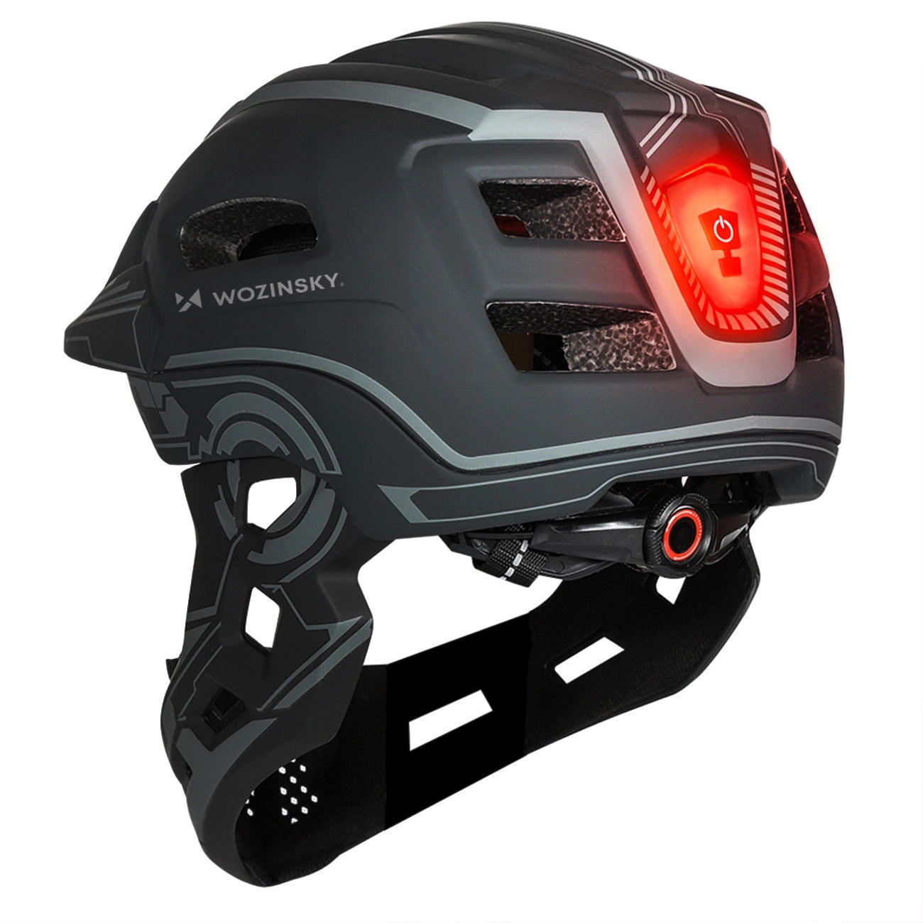 Wozinsky Vaikų pilnaviduriai dviračio šalmas su USB galine šviesa S - Pilka -- Bicycle Helmets