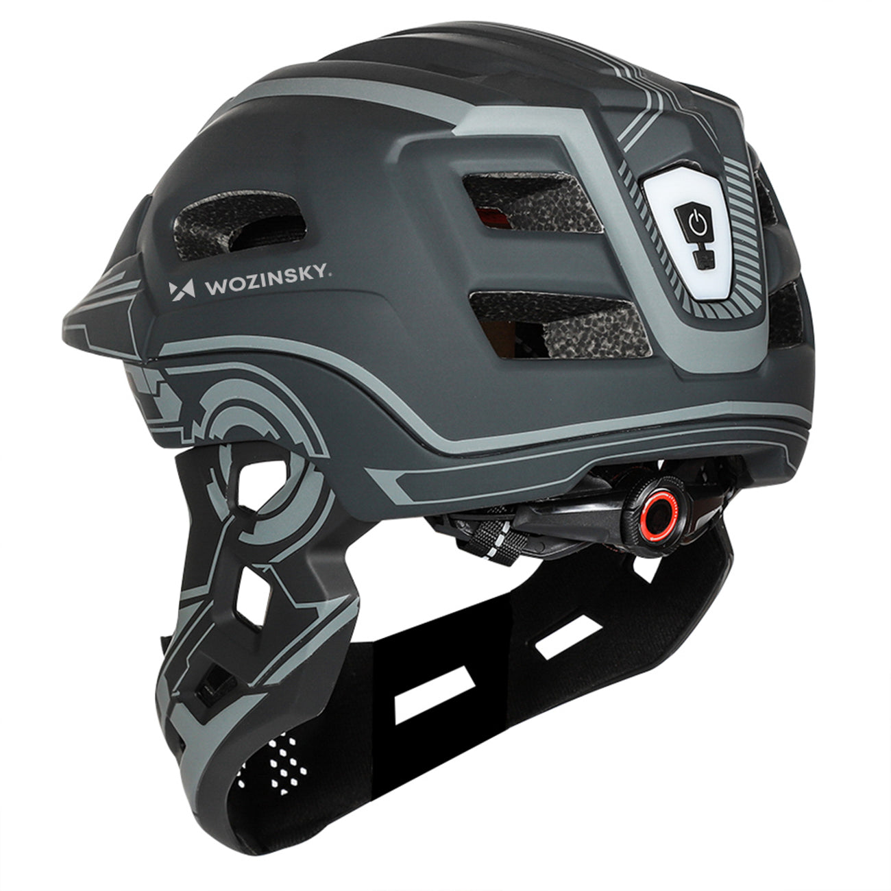 Wozinsky Vaikų pilnaviduriai dviračio šalmas su USB galine šviesa S - Pilka -- Bicycle Helmets