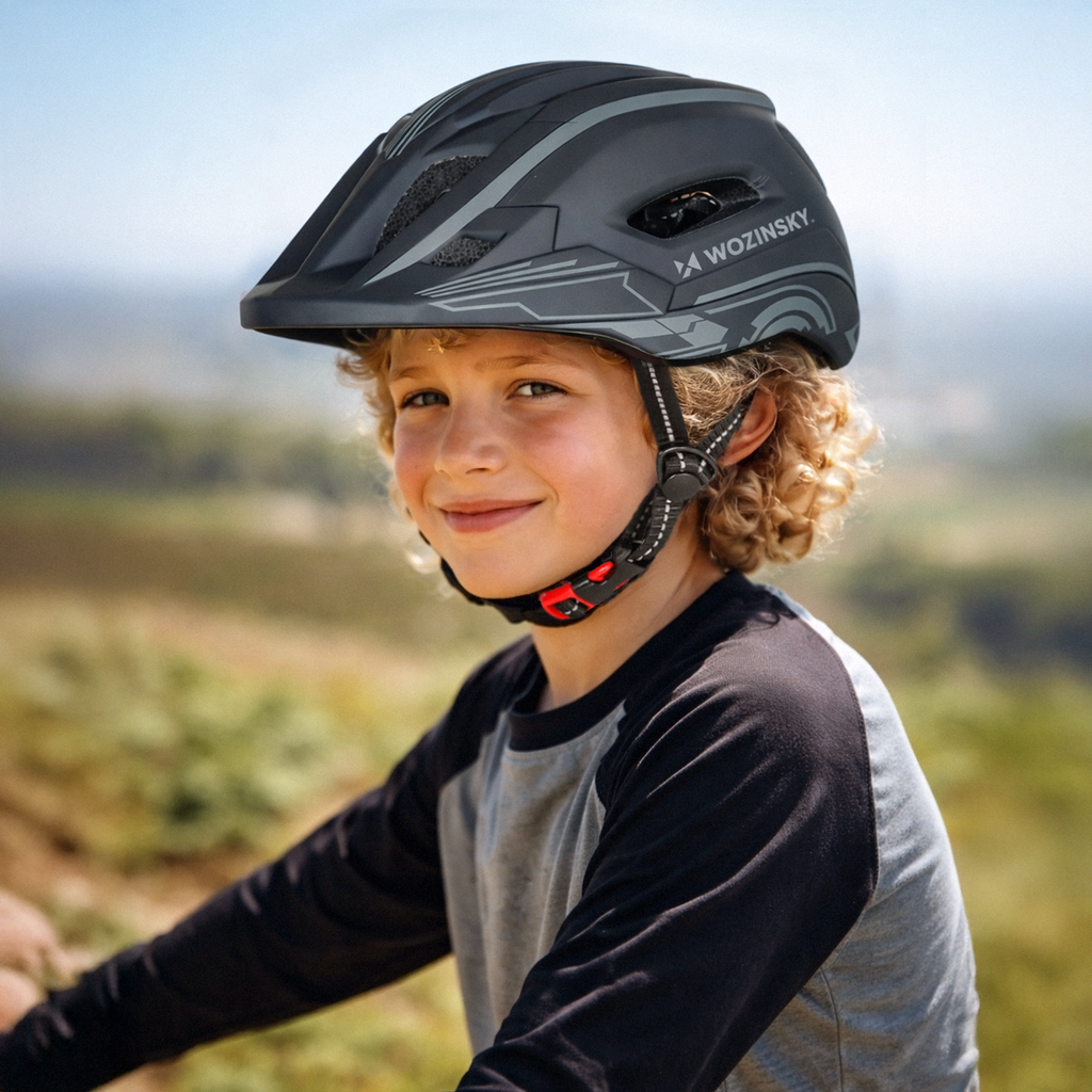 Wozinsky Vaikų pilnaviduriai dviračio šalmas su USB galine šviesa S - Pilka -- Bicycle Helmets