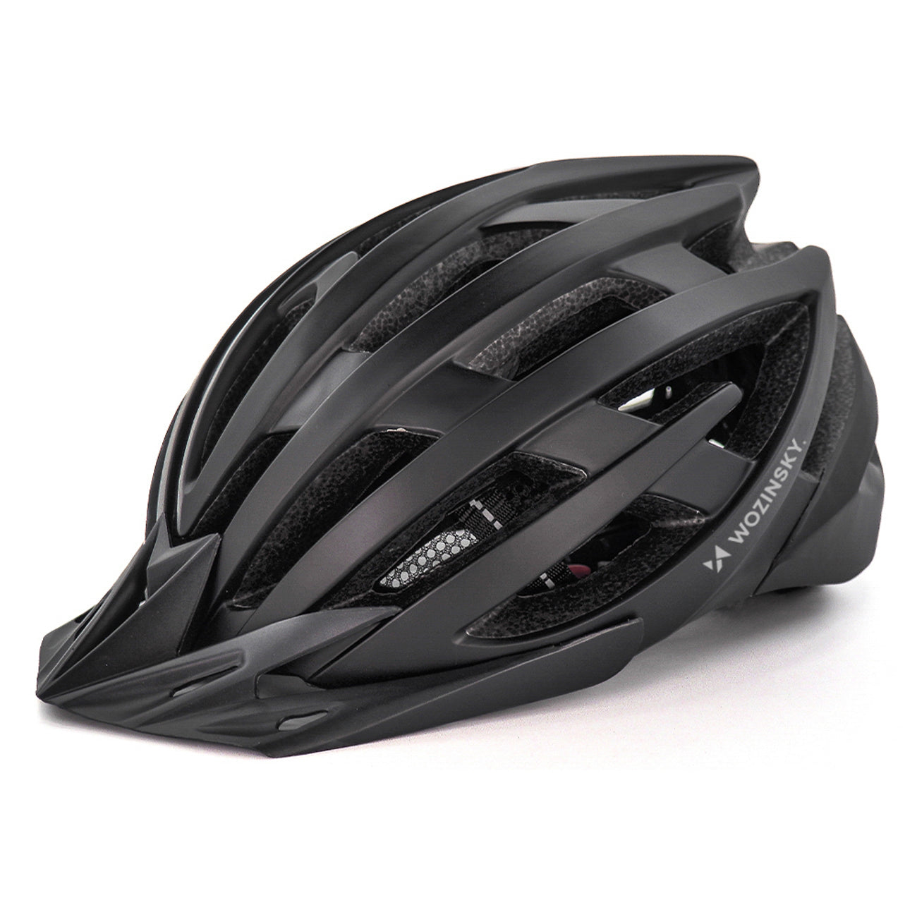 Wozinsky MTB dviračio šalmas su nuimama vesolė ir užpakaliu USB žibintuve L - Juodas -- Bicycle Helmets