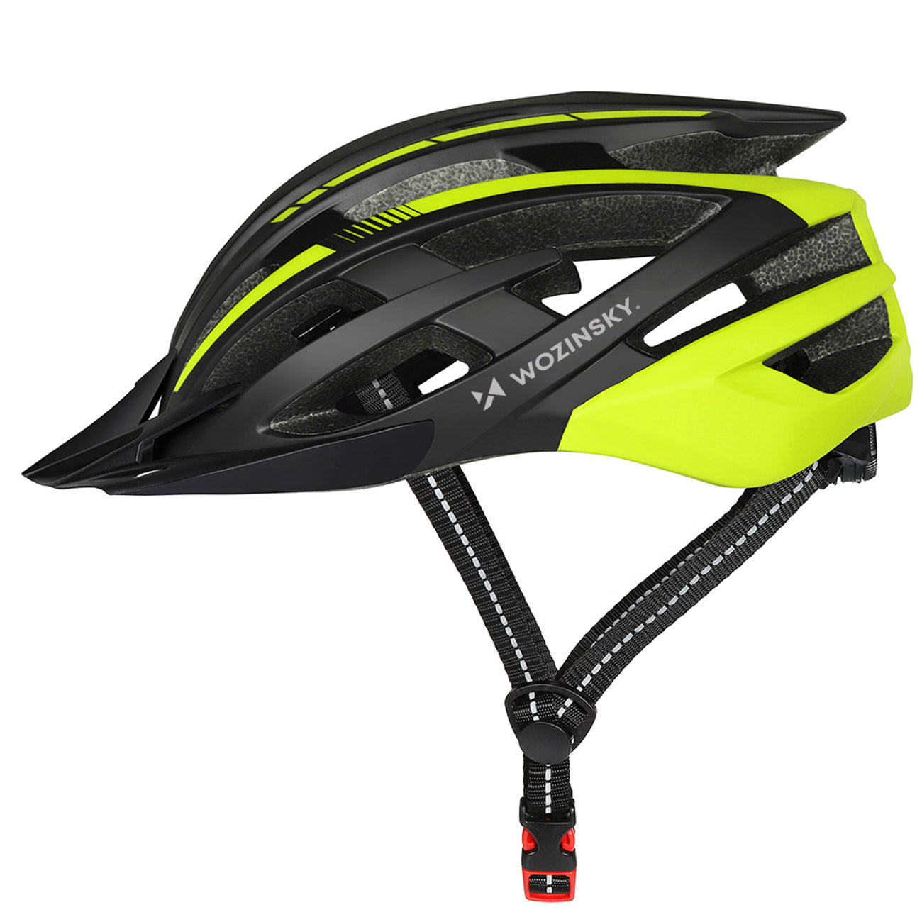 Wozinsky MTB dviračio šalmas su nuimama vesolė ir užpakaliu USB žibintuve L - Juodas ir geltona -- Bicycle Helmets