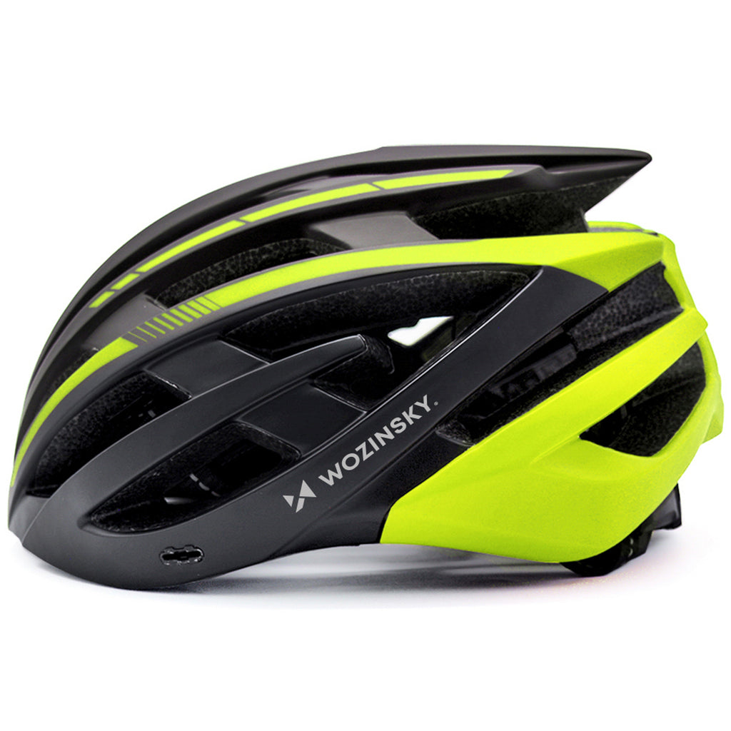 Wozinsky MTB dviračio šalmas su nuimama vesolė ir užpakaliu USB žibintuve L - Juodas ir geltona -- Bicycle Helmets