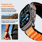 Spigen WBF1 dirželis, skirtas Apple Watch 44/45/46/49 mm – juodas ir oranžinis