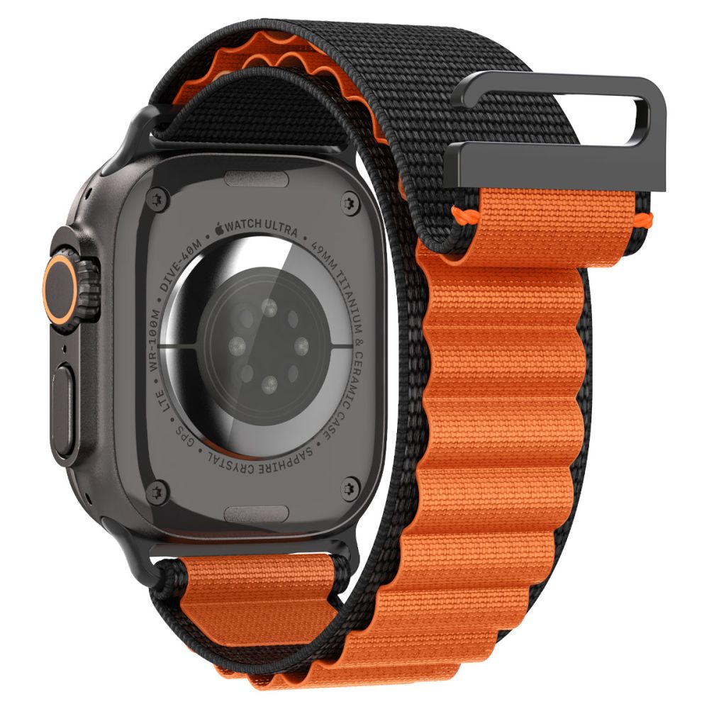 Spigen WBF1 dirželis, skirtas Apple Watch 44/45/46/49 mm – juodas ir oranžinis