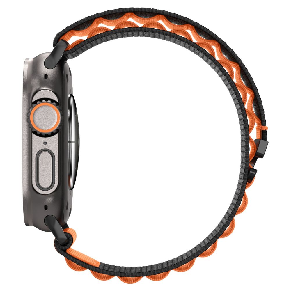 Spigen WBF1 dirželis, skirtas Apple Watch 44/45/46/49 mm – juodas ir oranžinis