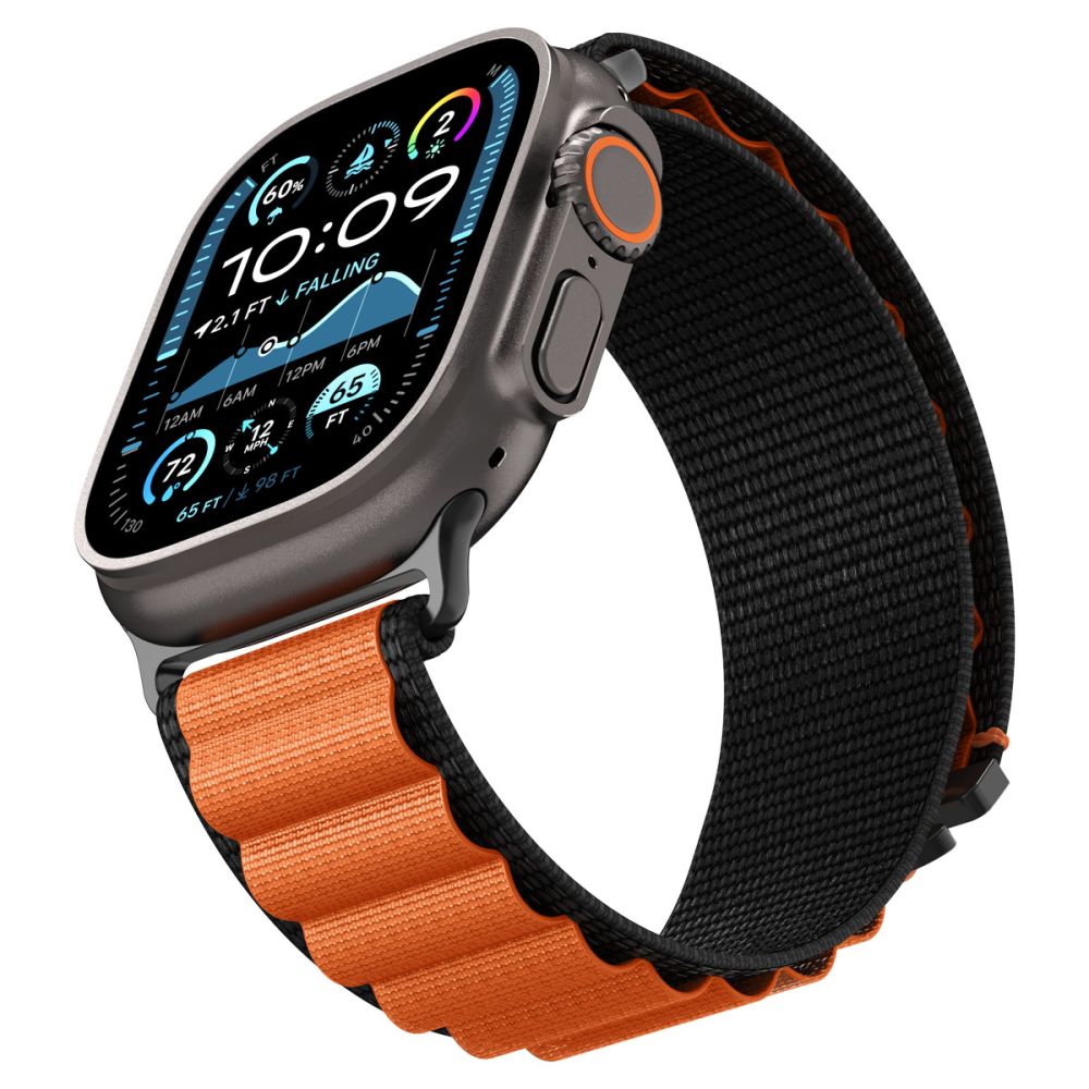 Spigen WBF1 dirželis, skirtas Apple Watch 44/45/46/49 mm – juodas ir oranžinis