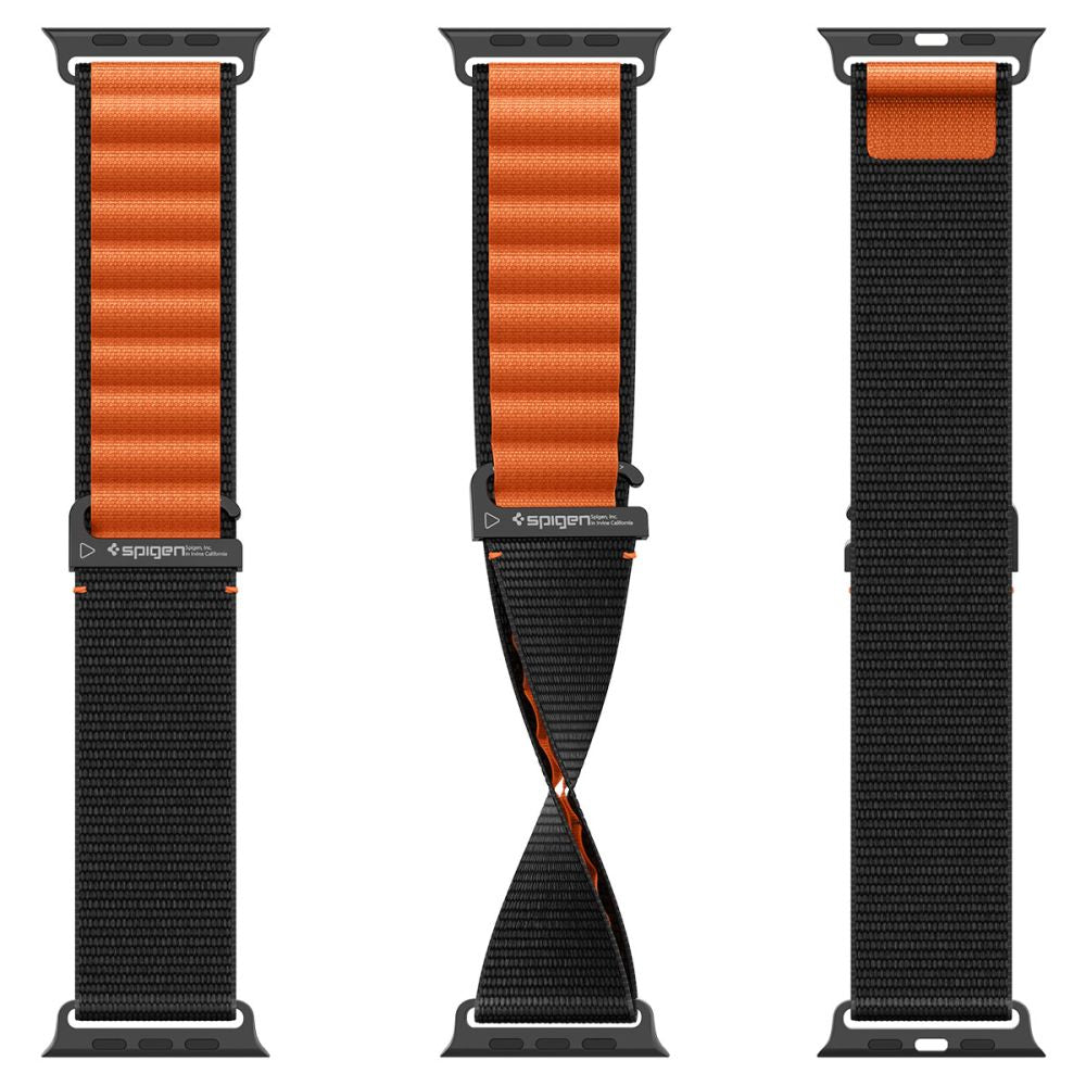 Spigen WBF1 dirželis, skirtas Apple Watch 44/45/46/49 mm – juodas ir oranžinis