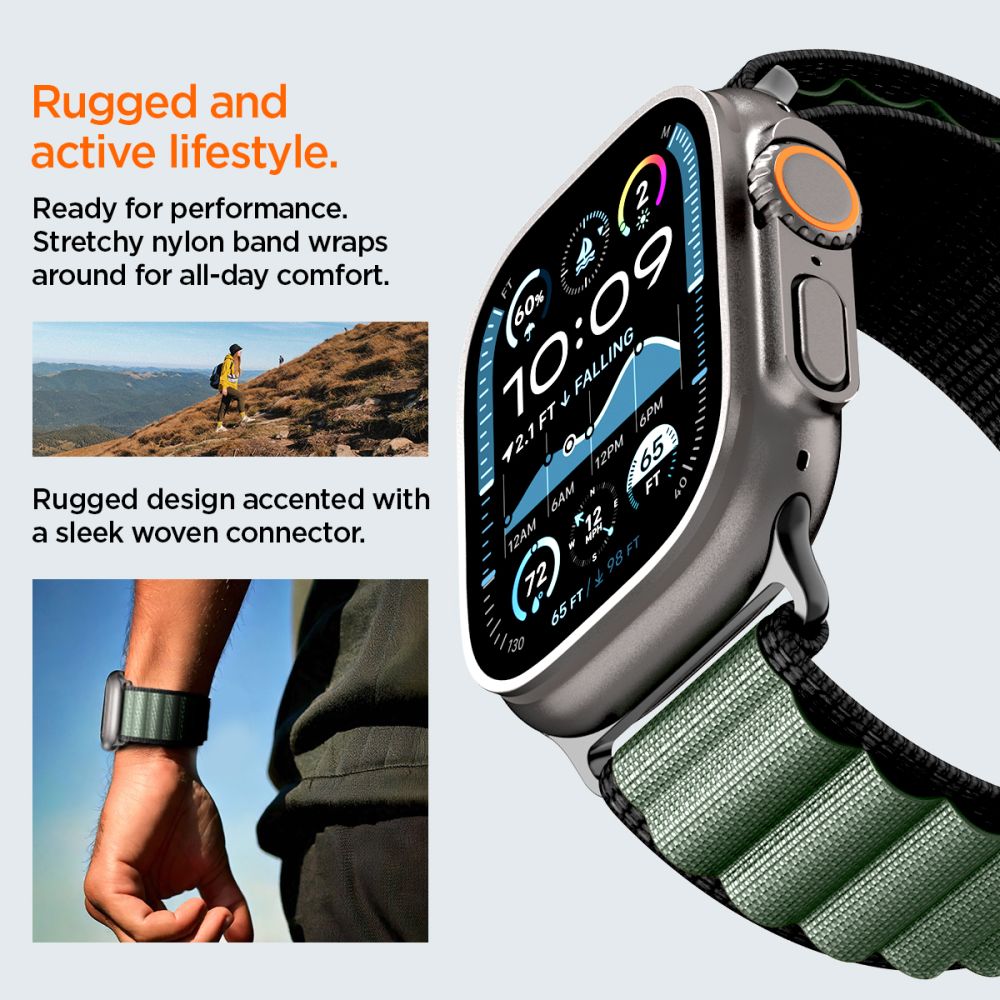Dirželis Spigen WBF1 dirželis Apple Watch 44 / 45 / 46 / 49 mm - juodas ir žalias