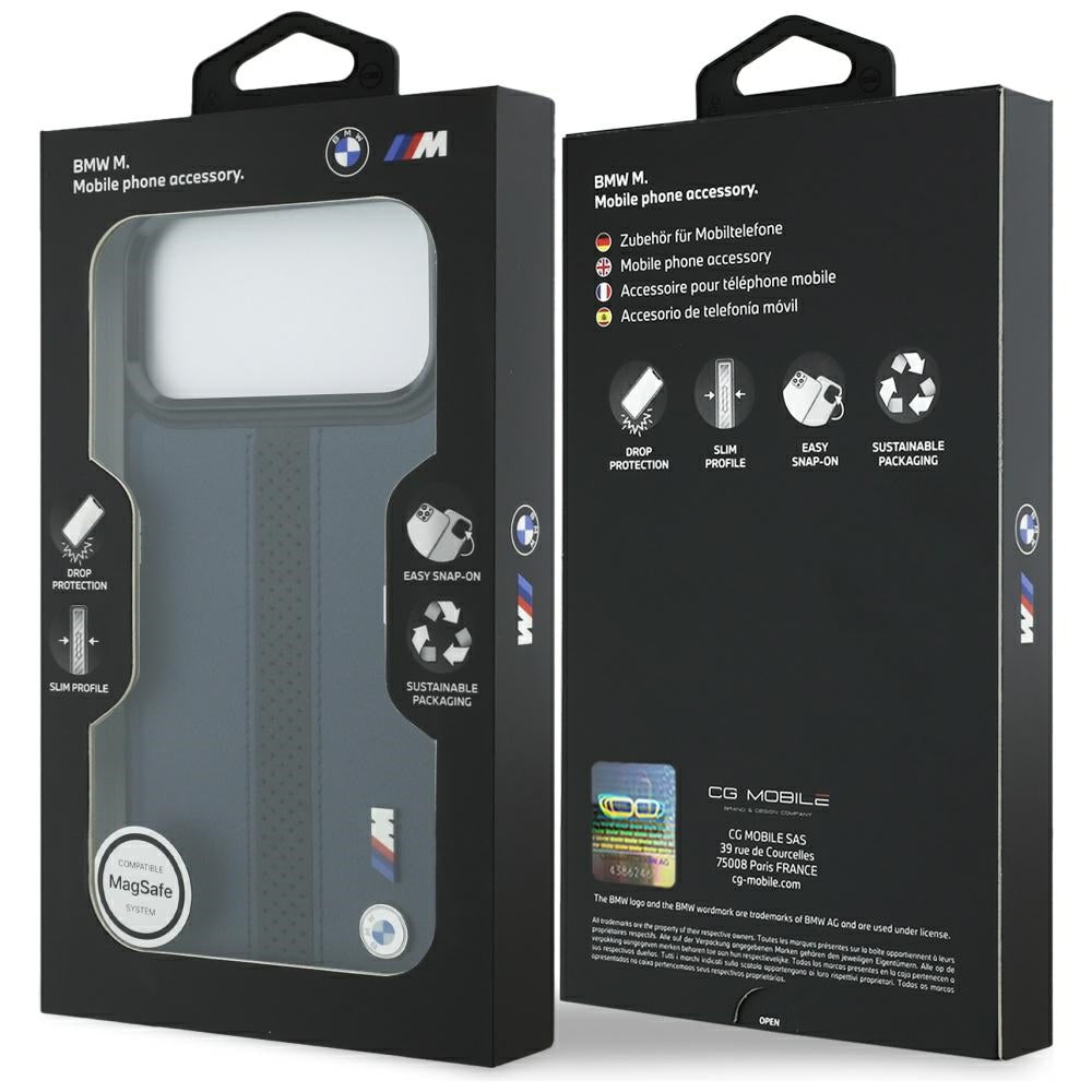 BMW M Perforated Stripe Logo MagSafe dėklas, skirtas iPhone 17 Pro Max - Tamsiai mėlynas -- iPhone 17 Pro Max