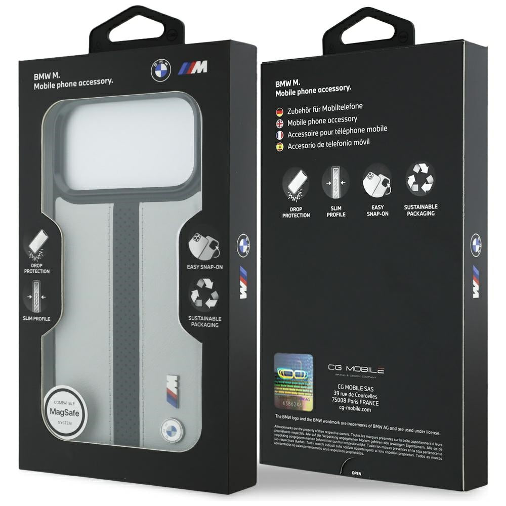 BMW M perforuotas juostelinis logotipas MagSafe Dėklas, skirtas iPhone 17 Pro Max - Gray