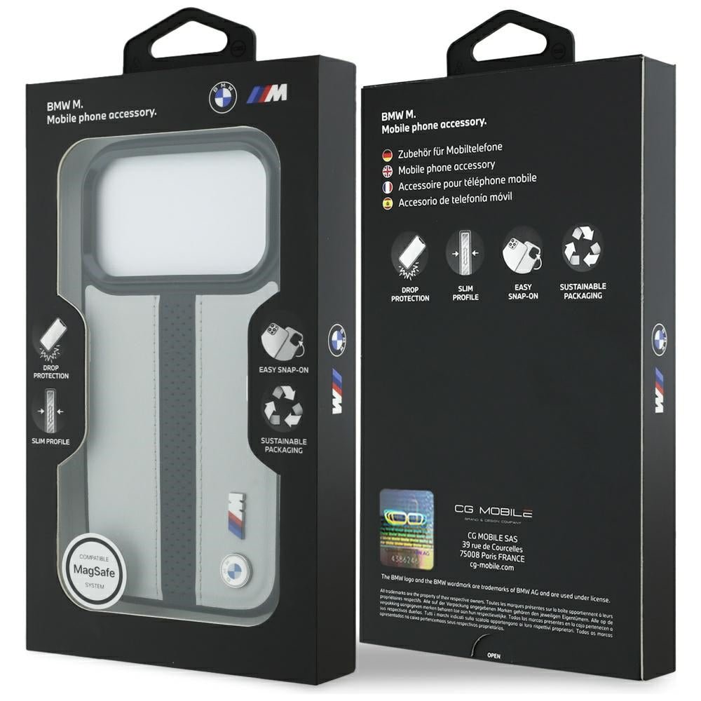 BMW M perforuotas juostelinis logotipas MagSafe Dėklas, skirtas iPhone 17 Pro - Gray