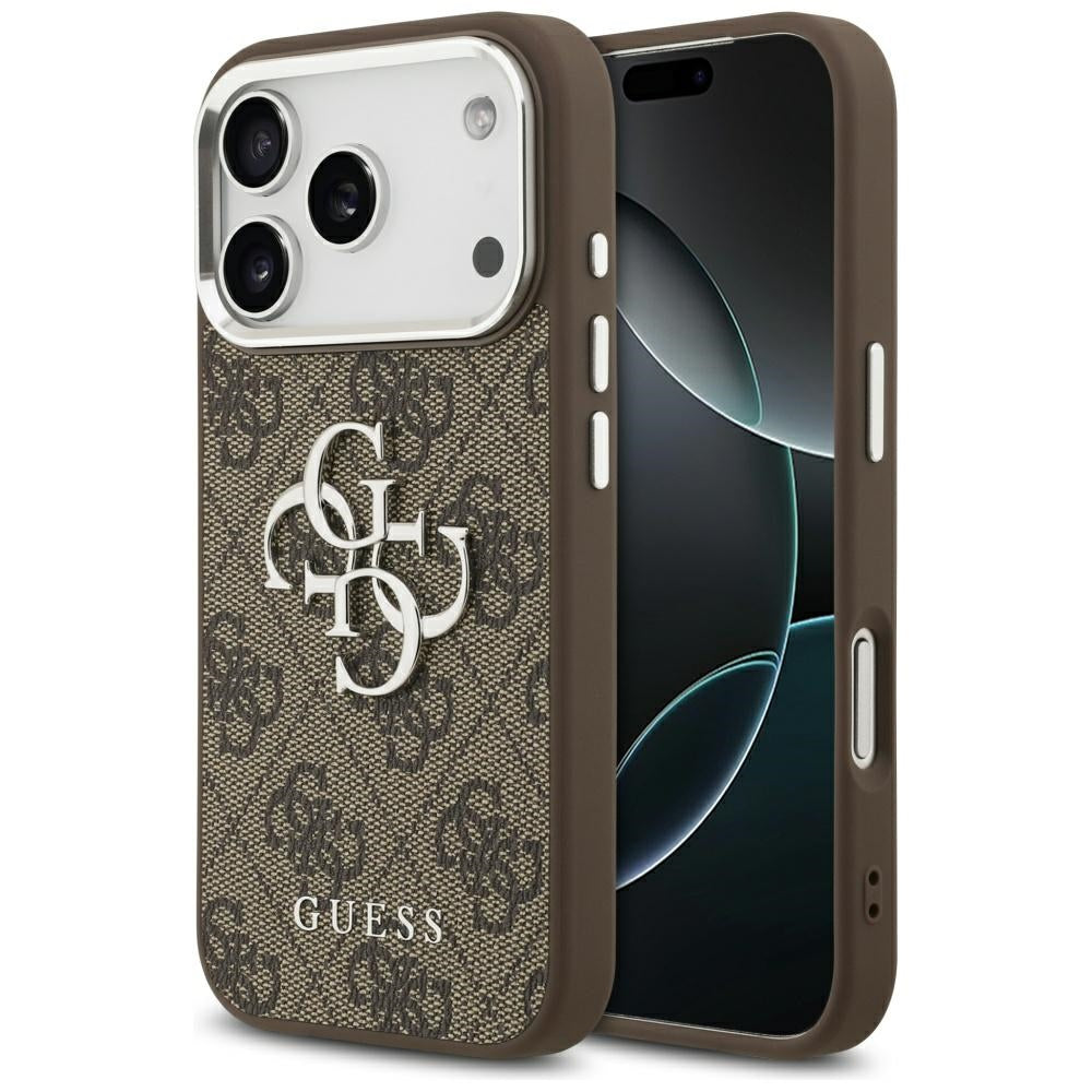 Guess 4G dėklas iPhone 17 Pro – rudas/sidabrinis
