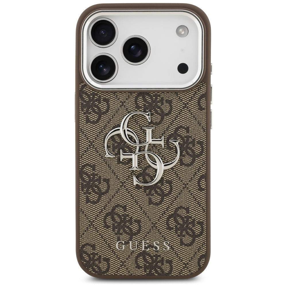 Guess 4G dėklas iPhone 17 Pro – rudas/sidabrinis
