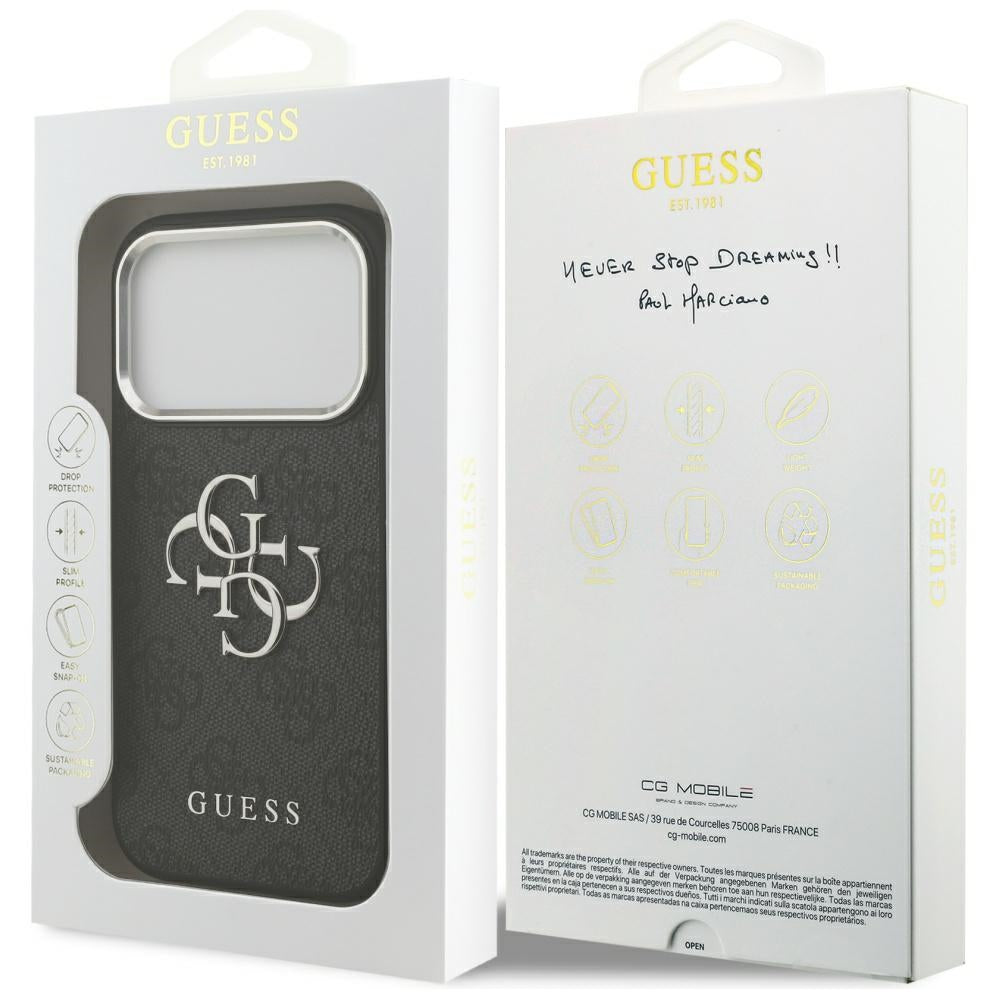 Guess 4G Big 4G Classic Logo dėklas, skirtas iPhone 17 Pro - juodas