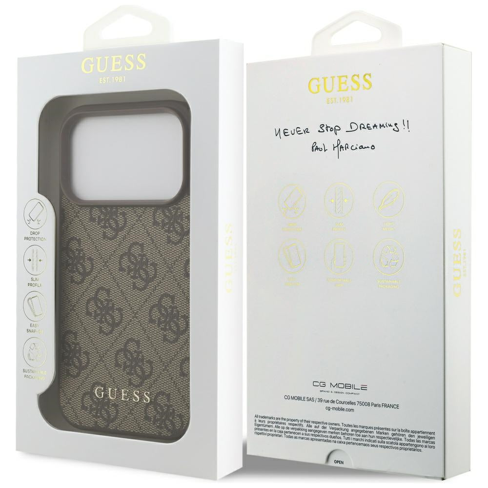Guess 4G Classic dėklas iPhone 17 Pro – rudas -- iPhone 17 Pro