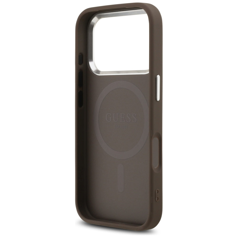 Guess 4G Klasikinis logotipas MagSafe Dėklas, skirtas iPhone 17 Pro Max - ruda