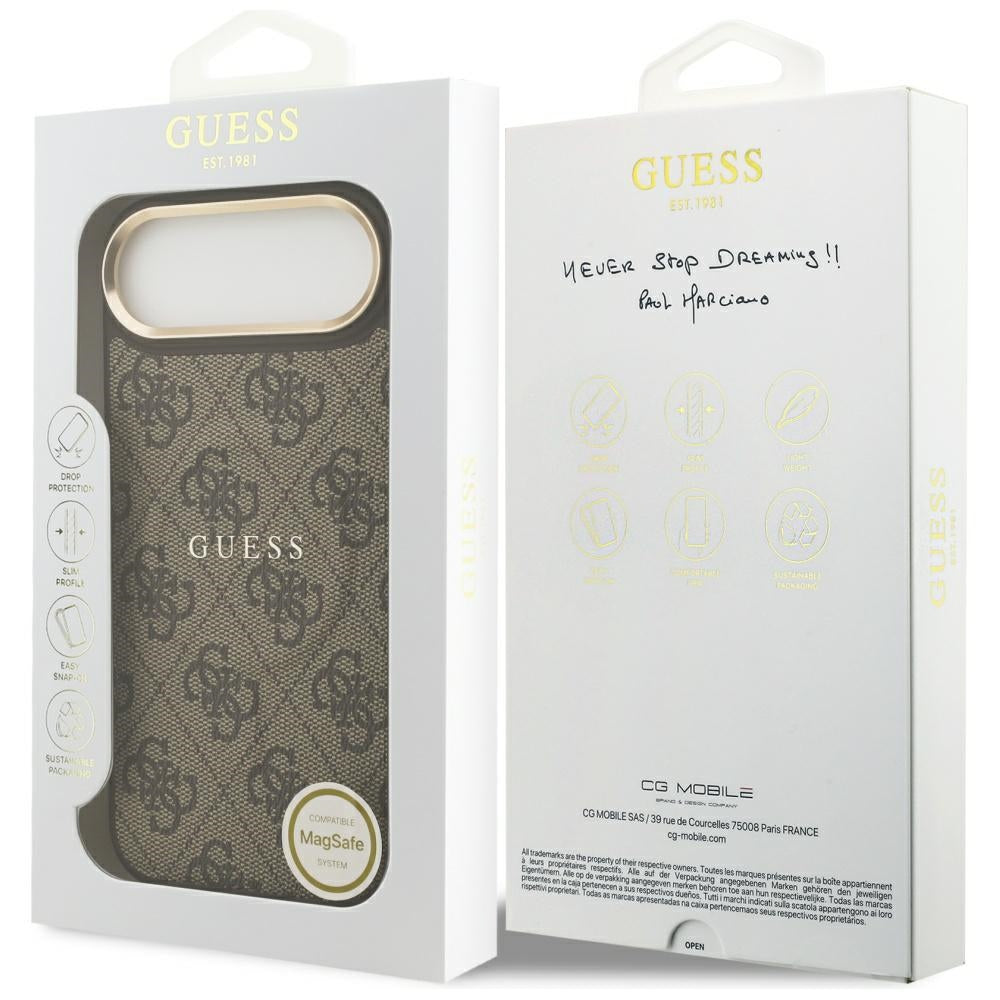 Guess 4G PU Klasikinis logotipas MagSafe Dėklas, skirtas iPhone 17 Air - ruda