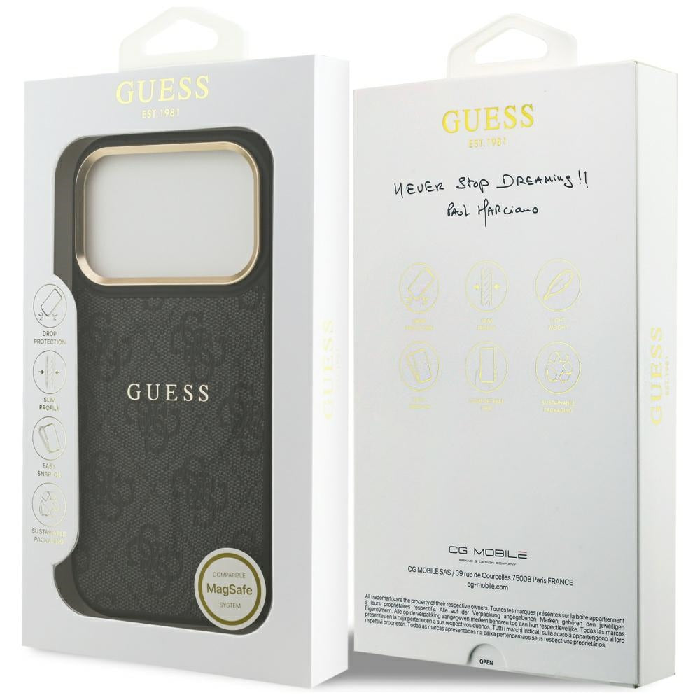 Guess 4G PU Classic Logo MagSafe dėklas iPhone 17 Pro - juodas