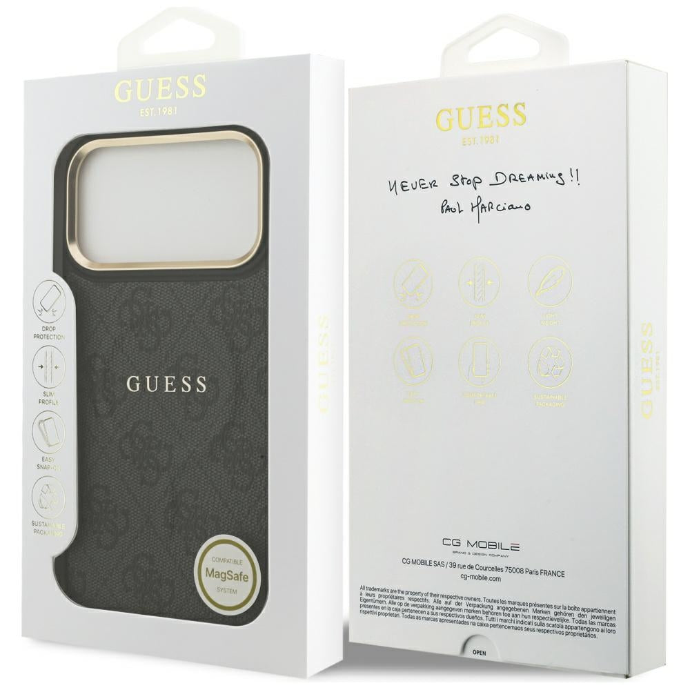 Guess 4G PU Classic Logo MagSafe dėklas iPhone 17 Pro Max - juodas -- iPhone 17 Pro Max
