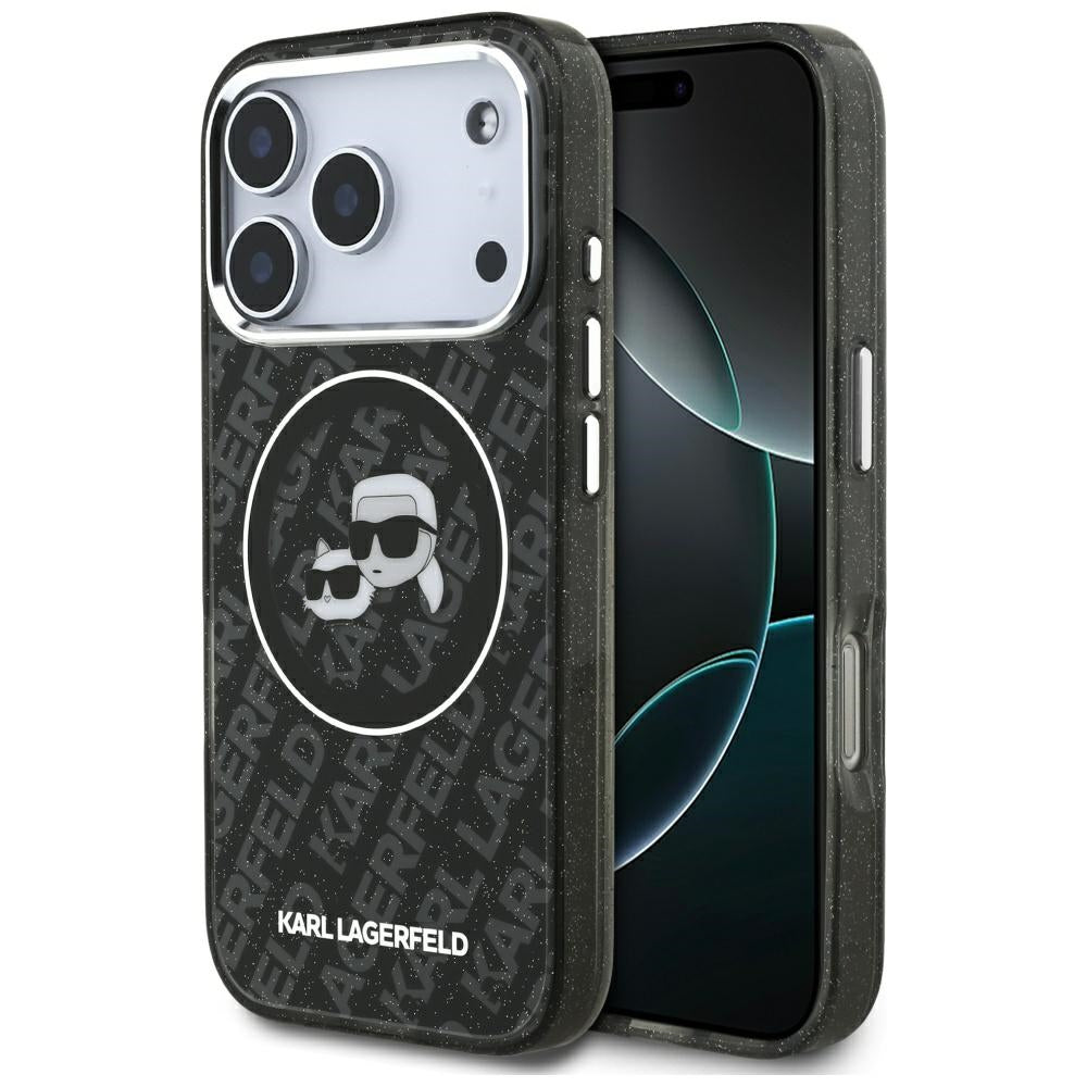 Karl Lagerfeld IML Glitter Karl&Choupette Heads Logo MagSafe dėtis iPhone 17 Pro - juoda -- iPhone 17 Pro