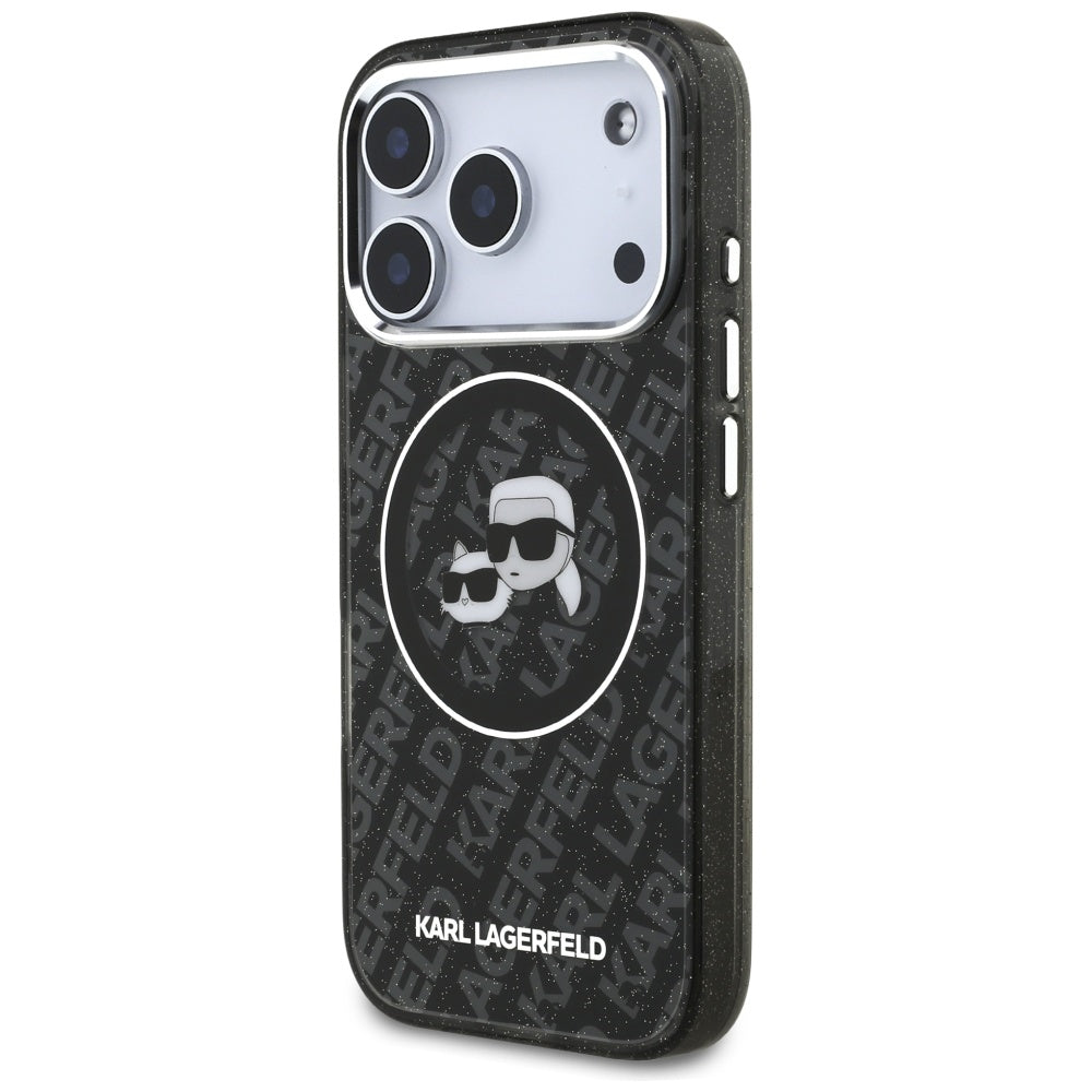 Karl Lagerfeld IML Glitter Karl&Choupette Heads Logo MagSafe dėtis iPhone 17 Pro - juoda -- iPhone 17 Pro