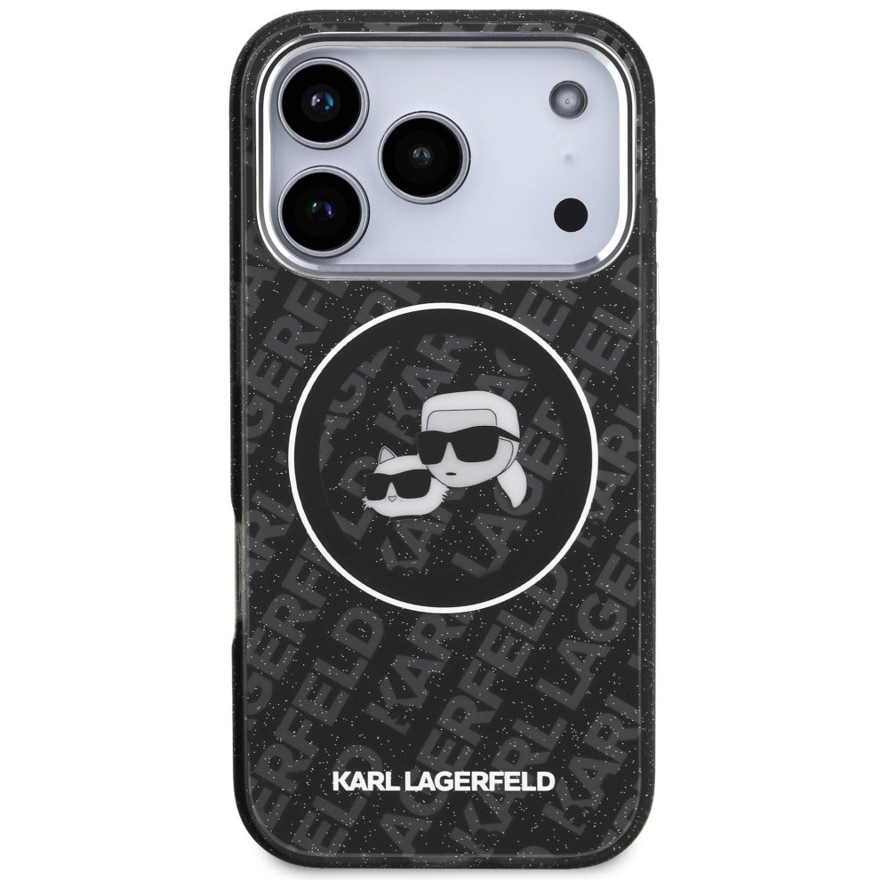 Karl Lagerfeld IML Glitter Karl&Choupette Heads Logo MagSafe dėtis iPhone 17 Pro - juoda -- iPhone 17 Pro