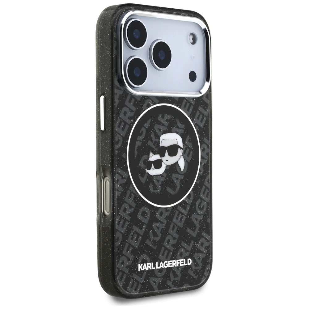 Karl Lagerfeld IML Glitter Karl&Choupette Heads Logo MagSafe dėtis iPhone 17 Pro - juoda -- iPhone 17 Pro