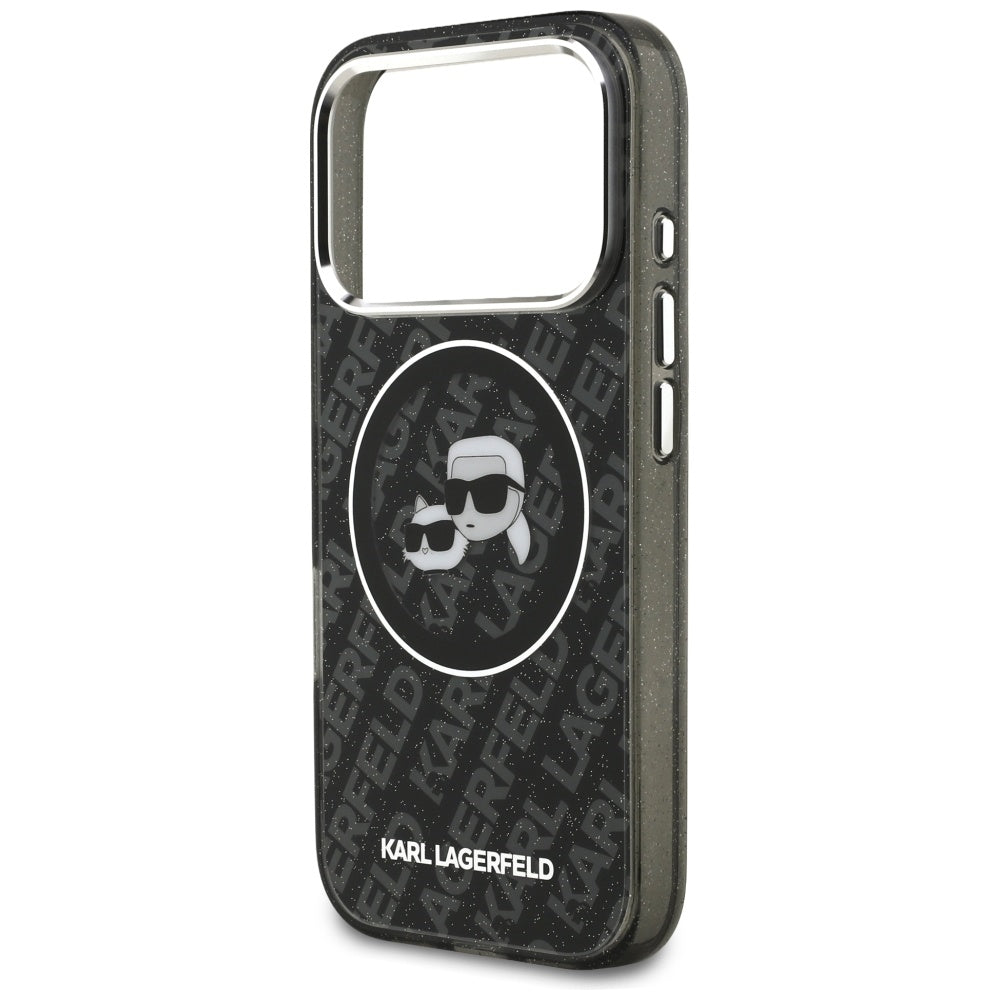 Karl Lagerfeld IML Glitter Karl&Choupette Heads Logo MagSafe dėtis iPhone 17 Pro - juoda -- iPhone 17 Pro