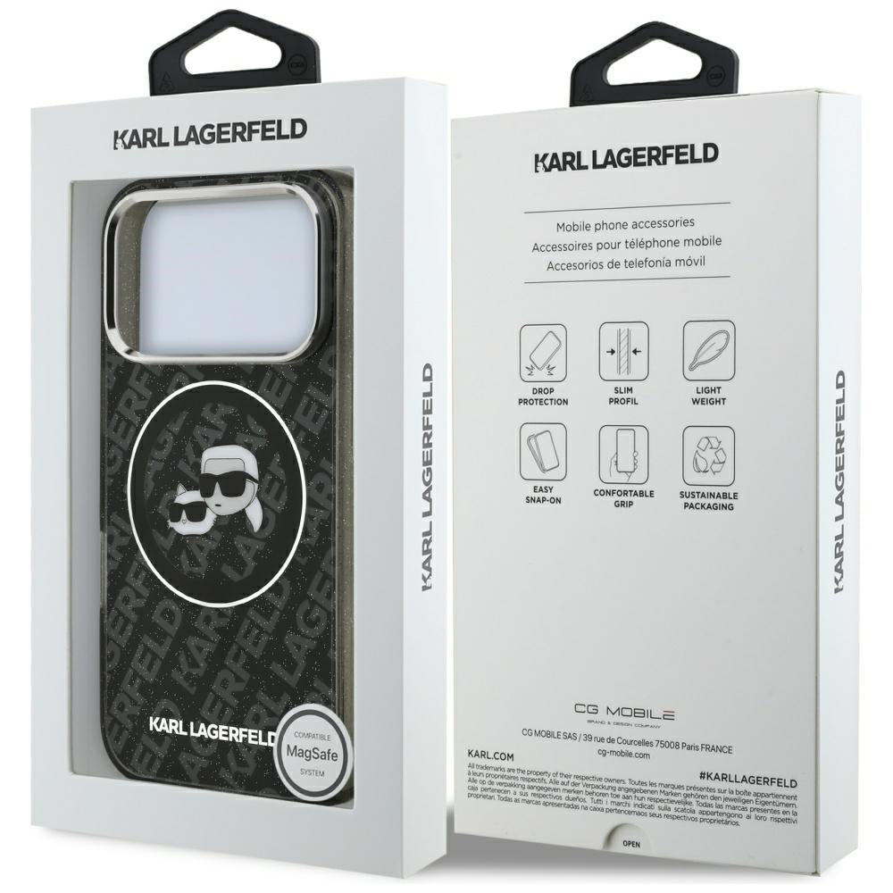 Karl Lagerfeld IML Glitter Karl&Choupette Heads Logo MagSafe dėtis iPhone 17 Pro - juoda -- iPhone 17 Pro