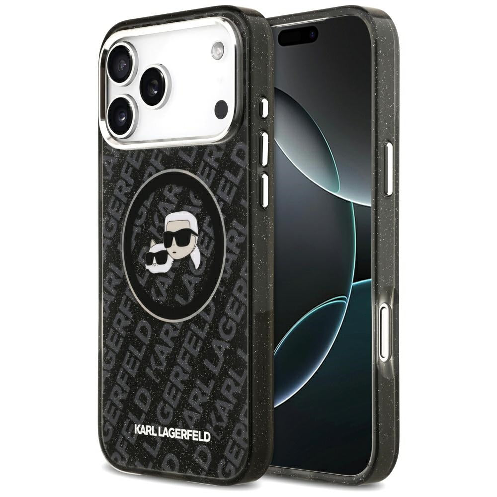 Karl Lagerfeld IML Glitter Karl & Choupette Galvos Logotipas MagSafe Dėklas iPhone 17 Pro Max - Juodas -- iPhone 17 Pro Max