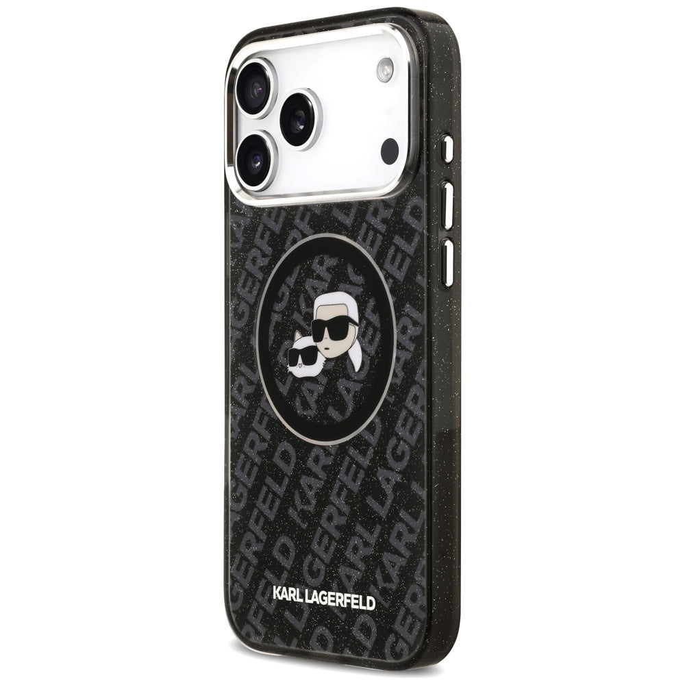 Karl Lagerfeld IML Glitter Karl & Choupette Galvos Logotipas MagSafe Dėklas iPhone 17 Pro Max - Juodas -- iPhone 17 Pro Max