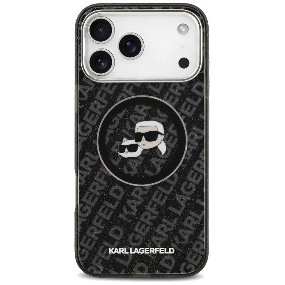 Karl Lagerfeld IML Glitter Karl & Choupette Galvos Logotipas MagSafe Dėklas iPhone 17 Pro Max - Juodas -- iPhone 17 Pro Max