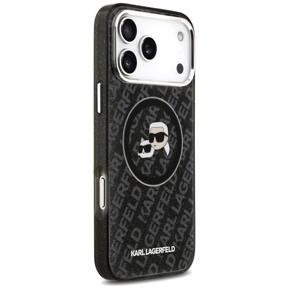 Karl Lagerfeld IML Glitter Karl & Choupette Galvos Logotipas MagSafe Dėklas iPhone 17 Pro Max - Juodas -- iPhone 17 Pro Max
