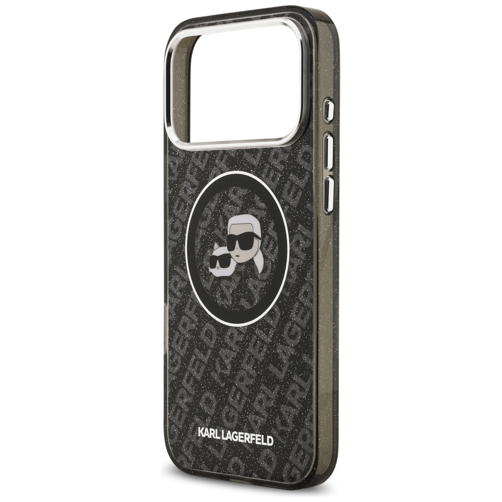 Karl Lagerfeld IML Glitter Karl & Choupette Galvos Logotipas MagSafe Dėklas iPhone 17 Pro Max - Juodas -- iPhone 17 Pro Max