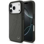 Mercedes Leather Large Laurel Leave MagSafe dėklas iPhone 17 Pro - Juodas ir Pilkas -- iPhone 17 Pro
