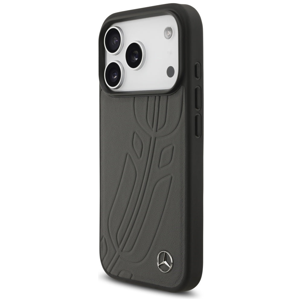 Mercedes Leather Large Laurel Leave MagSafe dėklas iPhone 17 Pro - Juodas ir Pilkas -- iPhone 17 Pro