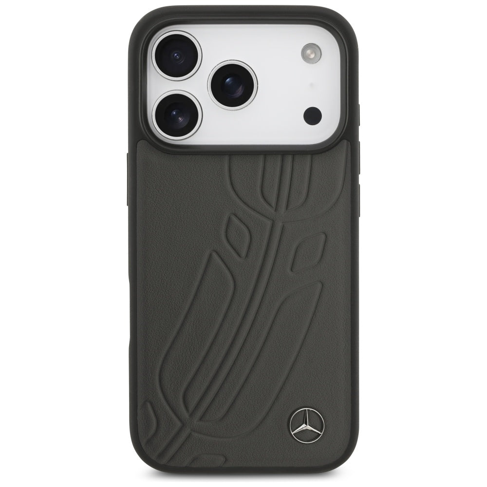 Mercedes Leather Large Laurel Leave MagSafe dėklas iPhone 17 Pro - Juodas ir Pilkas -- iPhone 17 Pro