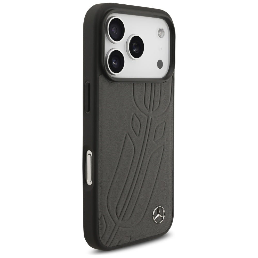 Mercedes Leather Large Laurel Leave MagSafe dėklas iPhone 17 Pro - Juodas ir Pilkas -- iPhone 17 Pro