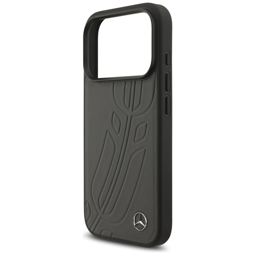 Mercedes Leather Large Laurel Leave MagSafe dėklas iPhone 17 Pro - Juodas ir Pilkas -- iPhone 17 Pro