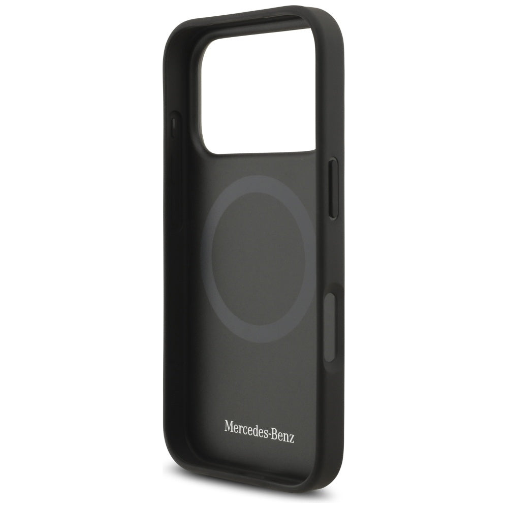 Mercedes Leather Large Laurel Leave MagSafe dėklas iPhone 17 Pro - Juodas ir Pilkas -- iPhone 17 Pro