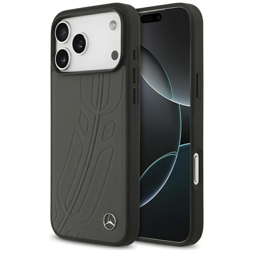 Mercedes Leather Large Laurel Leave MagSafe dėklas iPhone 17 Pro Max - Juodas ir Pilkas -- iPhone 17 Pro Max