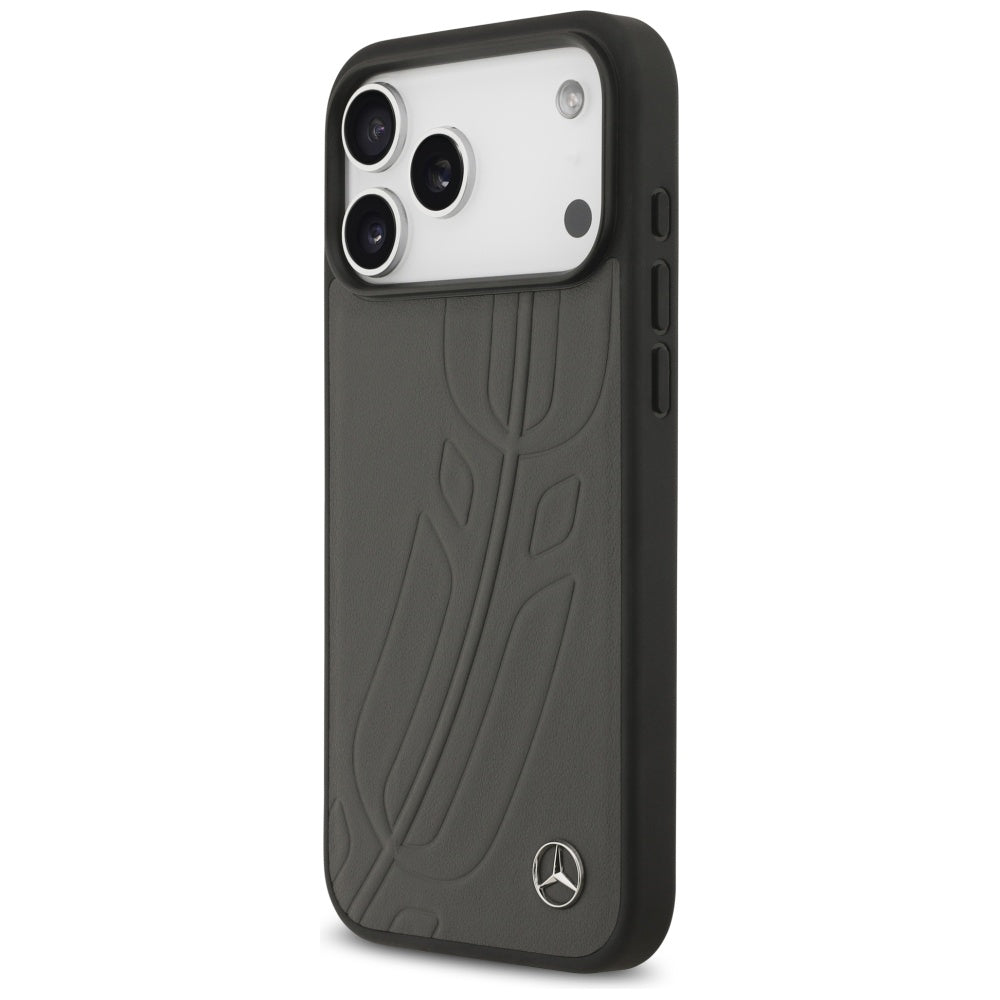 Mercedes Leather Large Laurel Leave MagSafe dėklas iPhone 17 Pro Max - Juodas ir Pilkas -- iPhone 17 Pro Max
